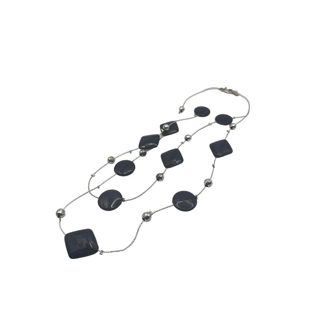 Silvertone and Dark Navy Double Layer Necklace